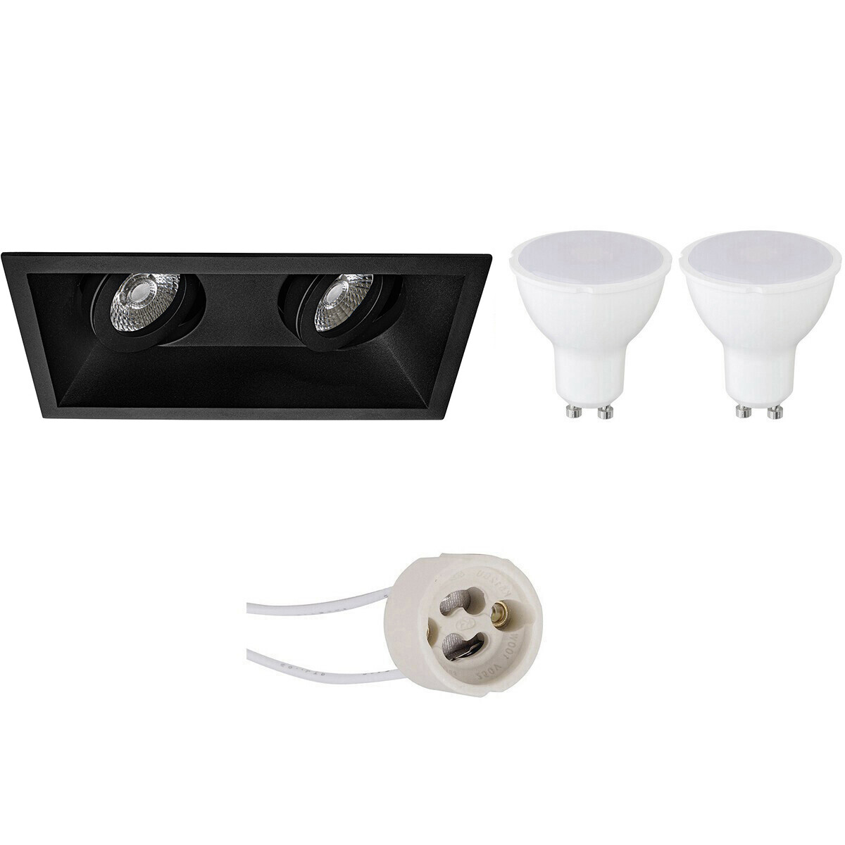 LED Spot Set - Pragmi Zano Pro - GU10 Fitting - Inbouw Rechthoek Dubbel - Mat Zwart - 4W - Warm Wit 3000K - Kantelbaar - 185x93mm