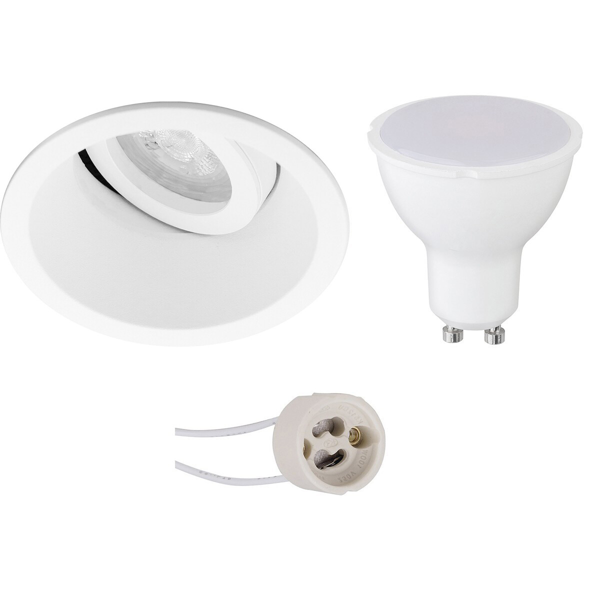 LED Spot Set - Pragmi Zano Pro - GU10 Fitting - Inbouw Rond - Mat Wit - 4W - Warm Wit 3000K - Kantelbaar - Ø93mm