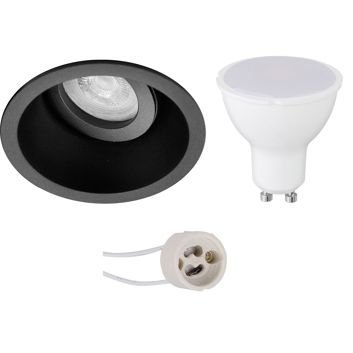 LED Spot Set - Pragmi Zano Pro - GU10 Fitting - Inbouw Rond - Mat Zwart - 4W - Warm Wit 3000K - Kantelbaar - Ø93mm