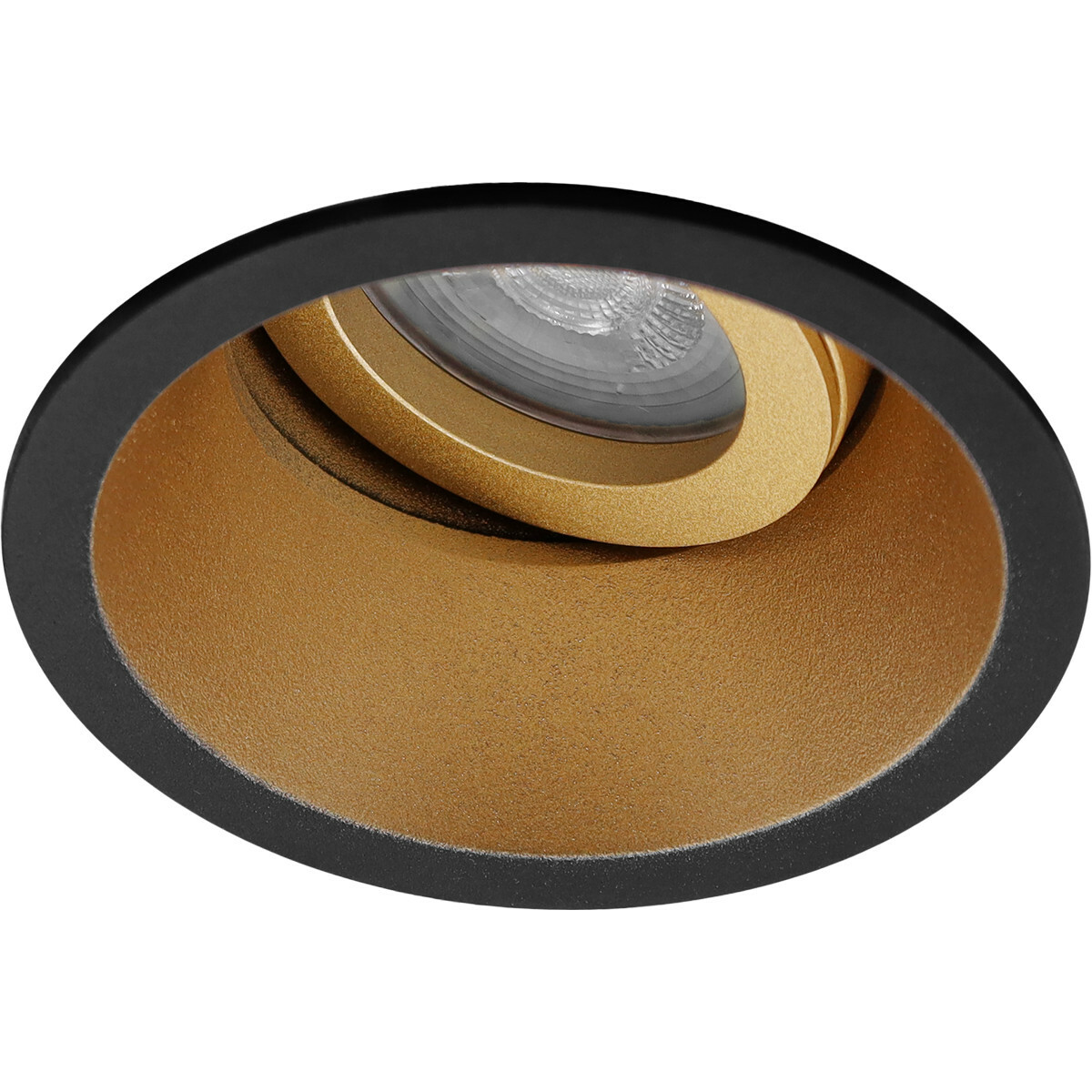 LED Spot Set - Aigi - Pragmi Zano Pro - GU10 Fitting - Inbouw Rond - Mat Zwart/Goud - 8W - Warm Wit 3000K - Kantelbaar - Ø93mm