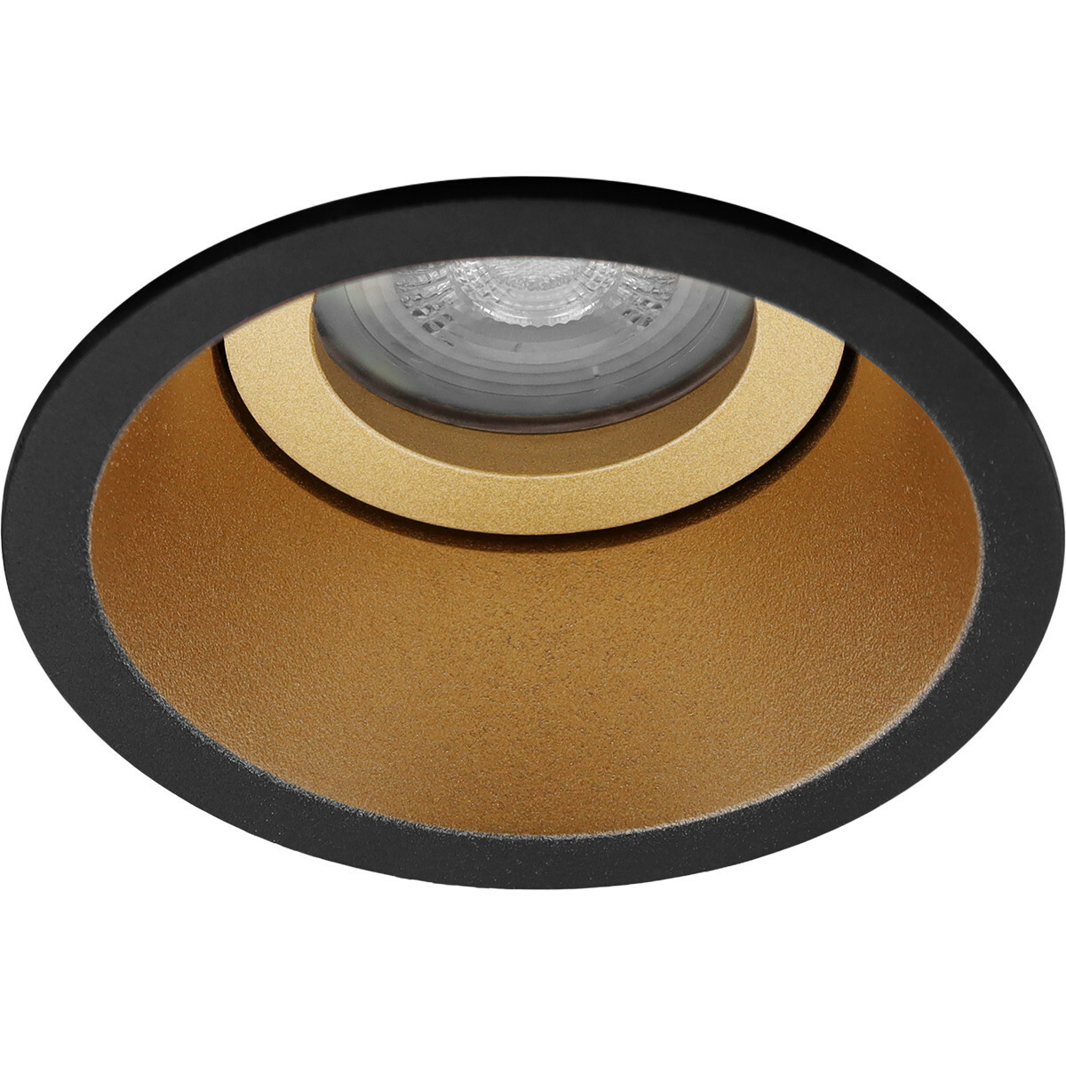 LED Spot Set - Aigi - Pragmi Zano Pro - GU10 Fitting - Inbouw Rond - Mat Zwart/Goud - 6W - Warm Wit 3000K - Kantelbaar - Ø93mm