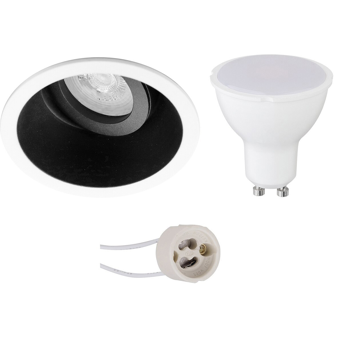 LED Spot Set - Pragmi Zano Pro - GU10 Fitting - Dimbaar - Inbouw Rond - Mat Zwart/Wit - 6W - Helder/Koud Wit 6400K - Kantelbaar - Ø93mm