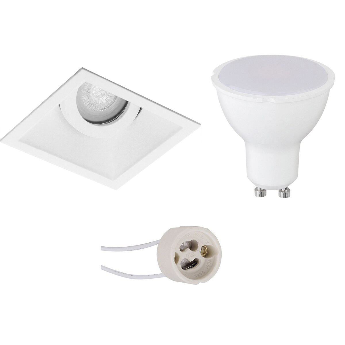 LED Spot Set - Pragmi Zano Pro - GU10 Fitting - Inbouw Vierkant - Mat Wit - 4W - Helder/Koud Wit 6400K - Kantelbaar - 93mm