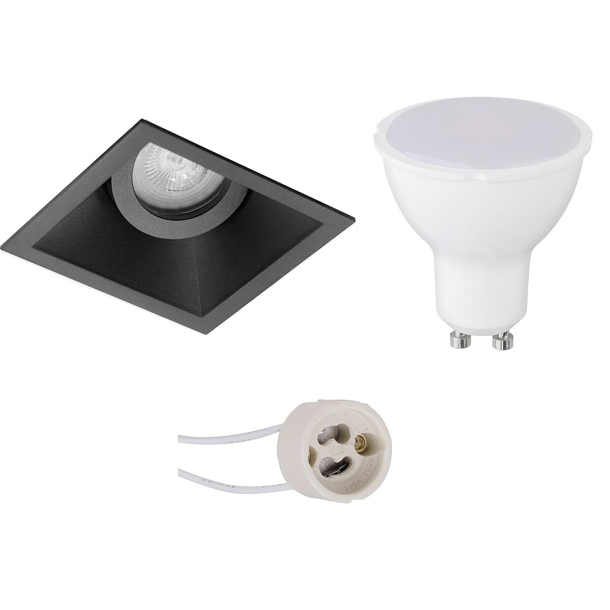 LED Spot Set - Pragmi Zano Pro - GU10 Fitting - Dimbaar - Inbouw Vierkant - Mat Zwart - 6W - Natuurlijk Wit 4200K - Kantelbaar - 93mm