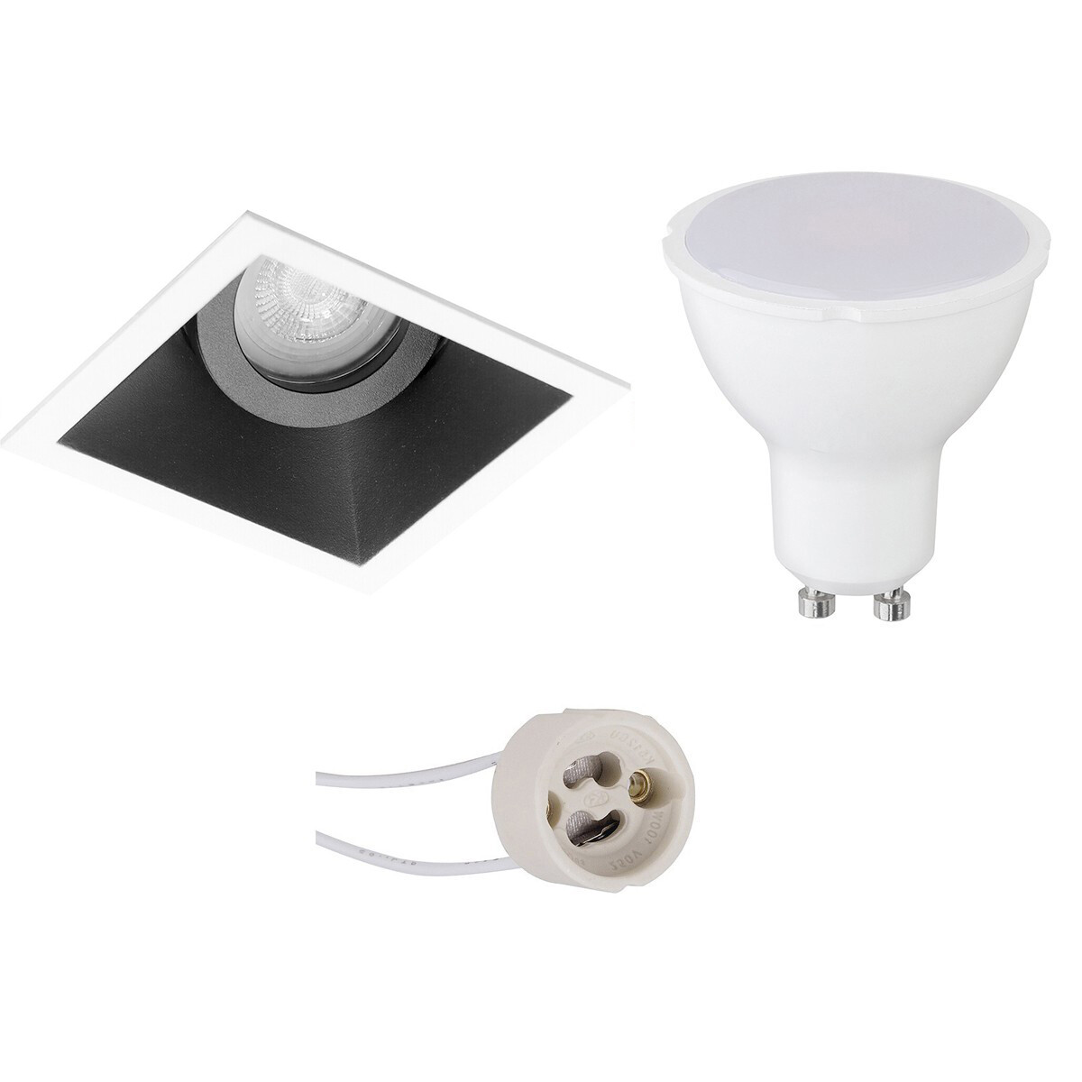 LED Spot Set - Pragmi Zano Pro - GU10 Fitting - Inbouw Vierkant - Mat Zwart/Wit - 6W - Natuurlijk Wit 4200K - Kantelbaar - 93mm