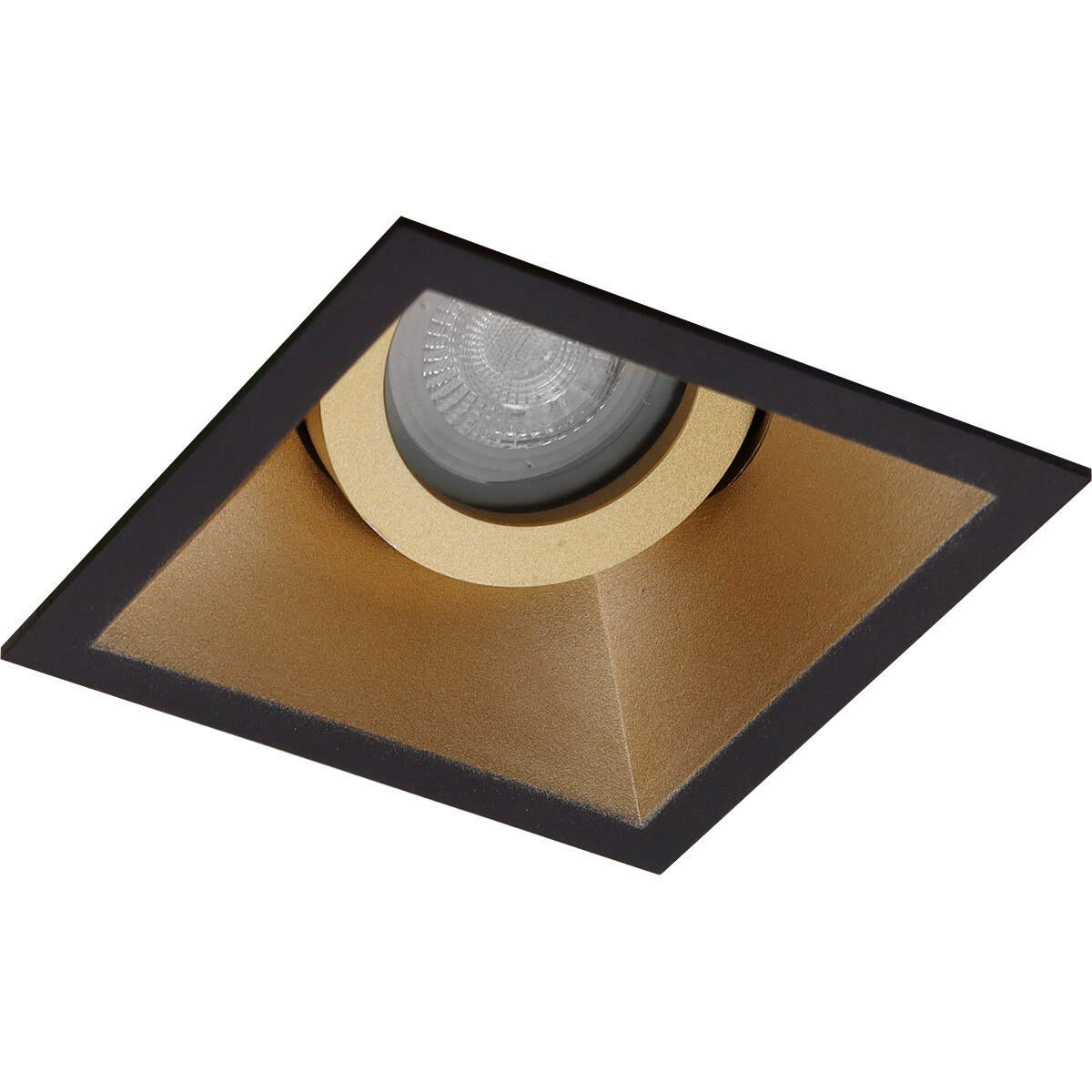 LED Spot Set - Pragmi Zano Pro - GU10 Fitting - Dimbaar - Inbouw Vierkant - Mat Zwart/Goud - 6W - Natuurlijk Wit 4200K - Kantelbaar - 93mm