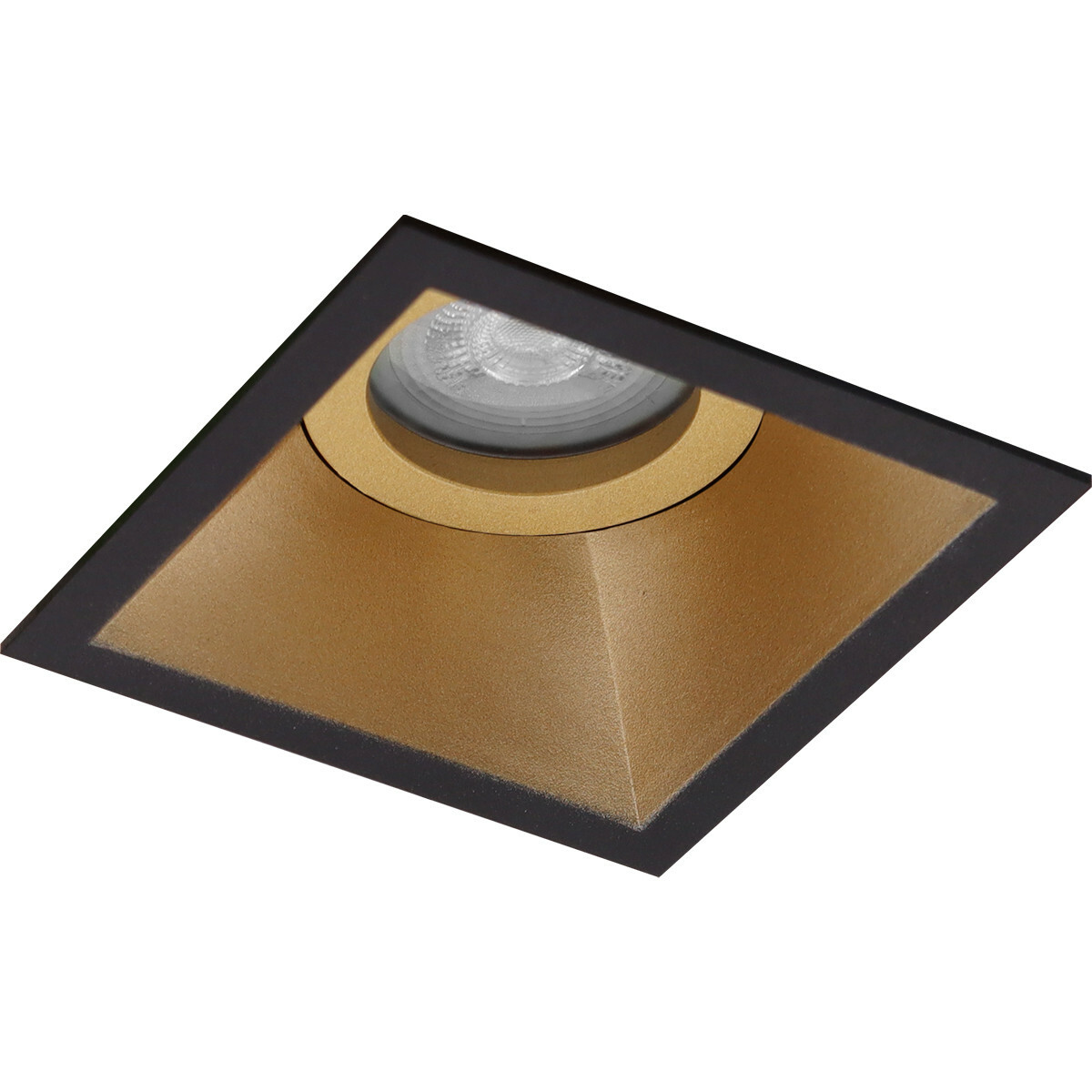 LED Spot Set - Pragmi Zano Pro - GU10 Fitting - Inbouw Vierkant - Mat Zwart/Goud - 4W - Helder/Koud Wit 6400K - Kantelbaar - 93mm