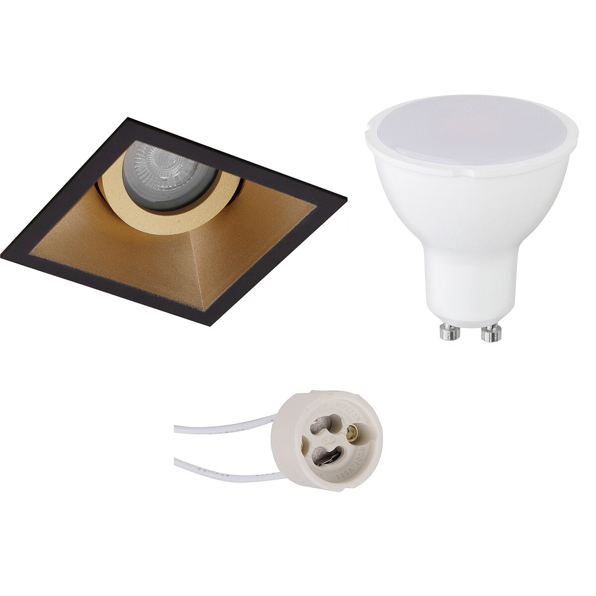 LED Spot Set - Pragmi Zano Pro - GU10 Fitting - Dimbaar - Inbouw Vierkant - Mat Zwart/Goud - 6W - Natuurlijk Wit 4200K - Kantelbaar - 93mm