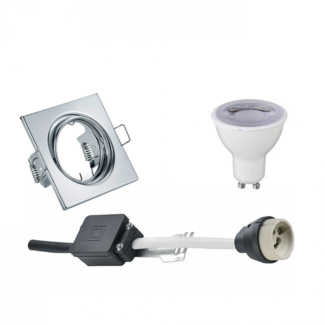 LED Spot Set - Trion - GU10 Fitting - Dimbaar - Inbouw Vierkant - Glans Chroom - 6W - Natuurlijk Wit 4200K - Kantelbaar 80mm