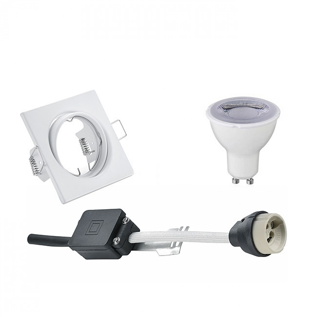 LED Spot Set - Trion - GU10 Fitting - Dimbaar - Inbouw Vierkant - Mat Wit - 6W - Natuurlijk Wit 4200K - Kantelbaar 80mm