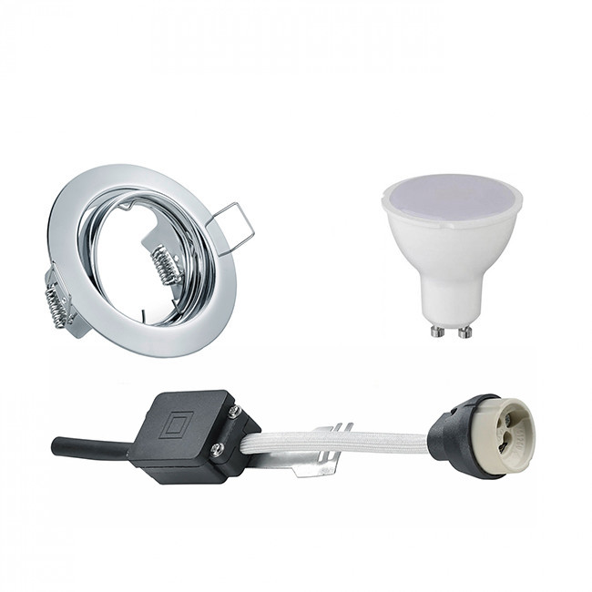 LED Spot Set - Trion - GU10 Fitting - Inbouw Rond - Glans Chroom - 4W - Helder/Koud Wit 6400K - Kantelbaar Ø83mm