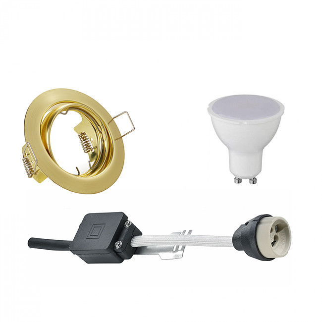 LED Spot Set - Aigi - Trion - GU10 Fitting - Inbouw Rond - Mat Goud - 6W - Warm Wit 3000K - Kantelbaar Ø83mm