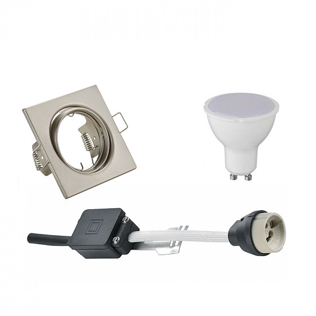 LED Spot Set - Trion - GU10 Fitting - Inbouw Vierkant - Mat Nikkel - 4W - Natuurlijk Wit 4200K - Kantelbaar 80mm