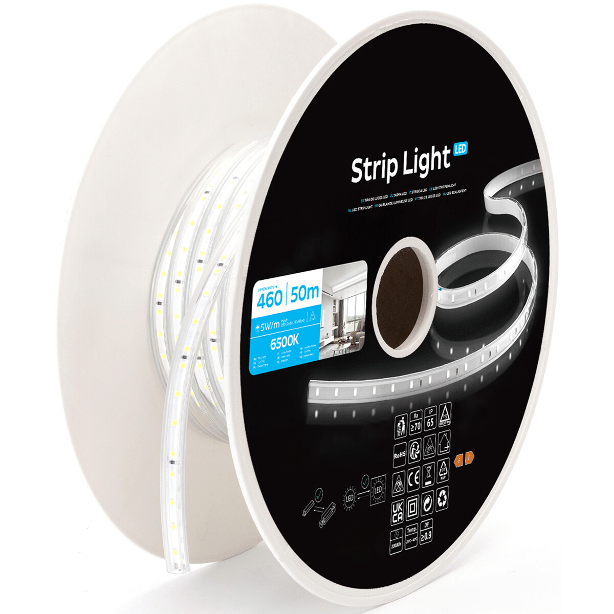 LED Strip - Aigi Drody - 50 Meter - IP65 Waterdicht - Helder/Koud Wit 6500K - 2835 SMD 230V