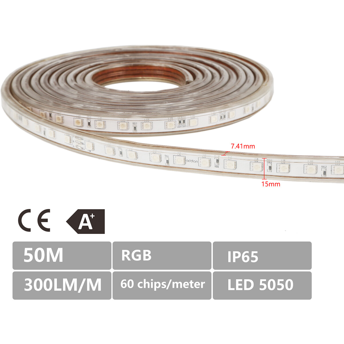 LED Strip - Aigi Strabo - 50 Meter - IP65 Waterdicht - Warm Wit 3000K - 5050 SMD 230V