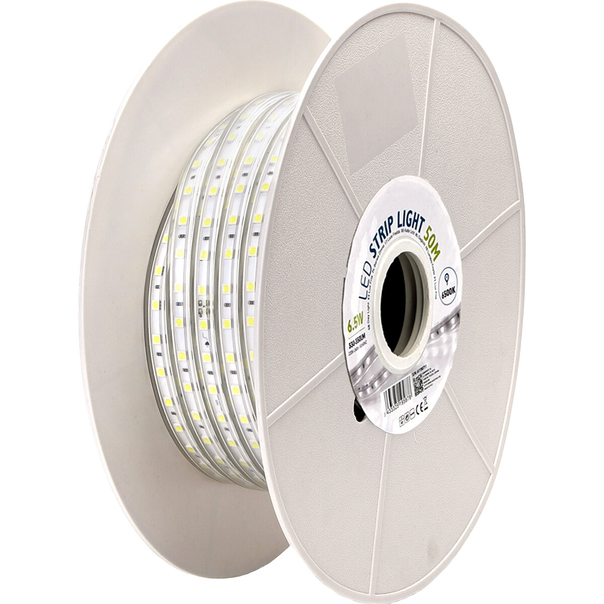 LED Strip - Aigi Stribo - 50 Meter - IP65 Waterdicht - Helder/Koud Wit 6500K - 5050 SMD 230V