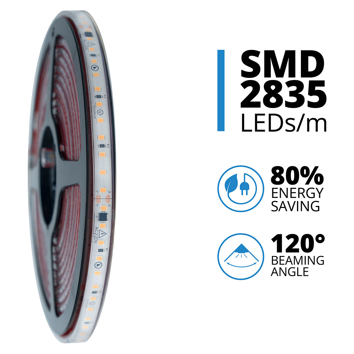 LED Strip - Velvalux - 5 Meter - Natuurlijk Wit 4000K - Dimbaar - Waterdicht IP67 - 9600 Lumen - 600 LEDs - Directe Aansluiting op Netstroom - Werkt zonder Driver