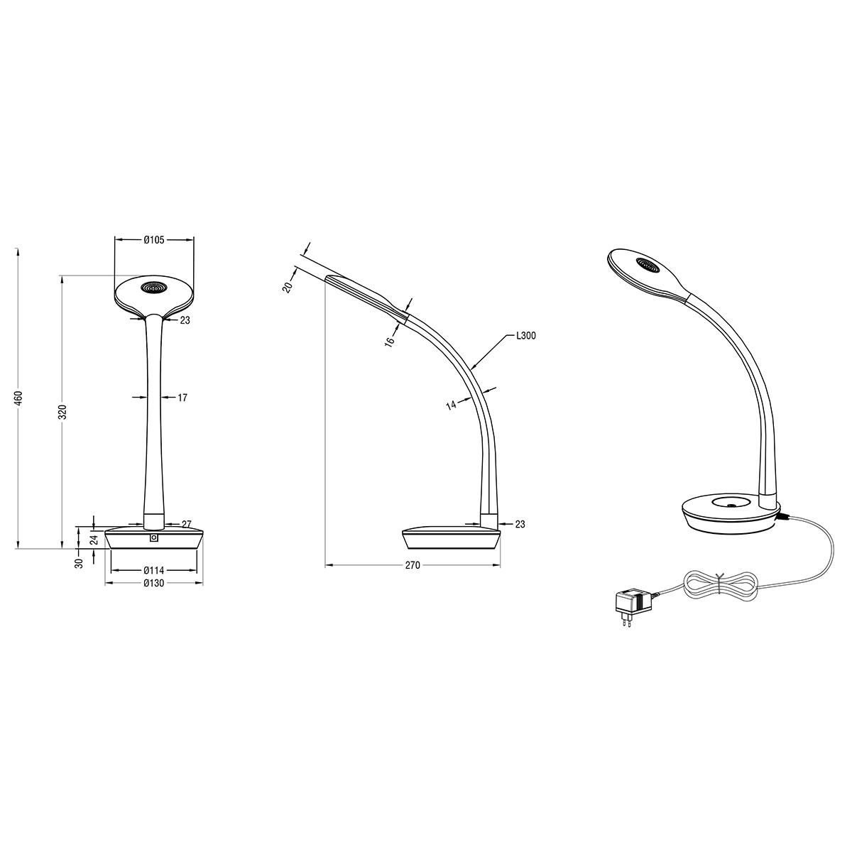 LED Bureaulamp - Tafelverlichting - Trion Kori - 3W - Warm Wit 3000K - Dimbaar - Rond - Mat Titaan - Kunststof