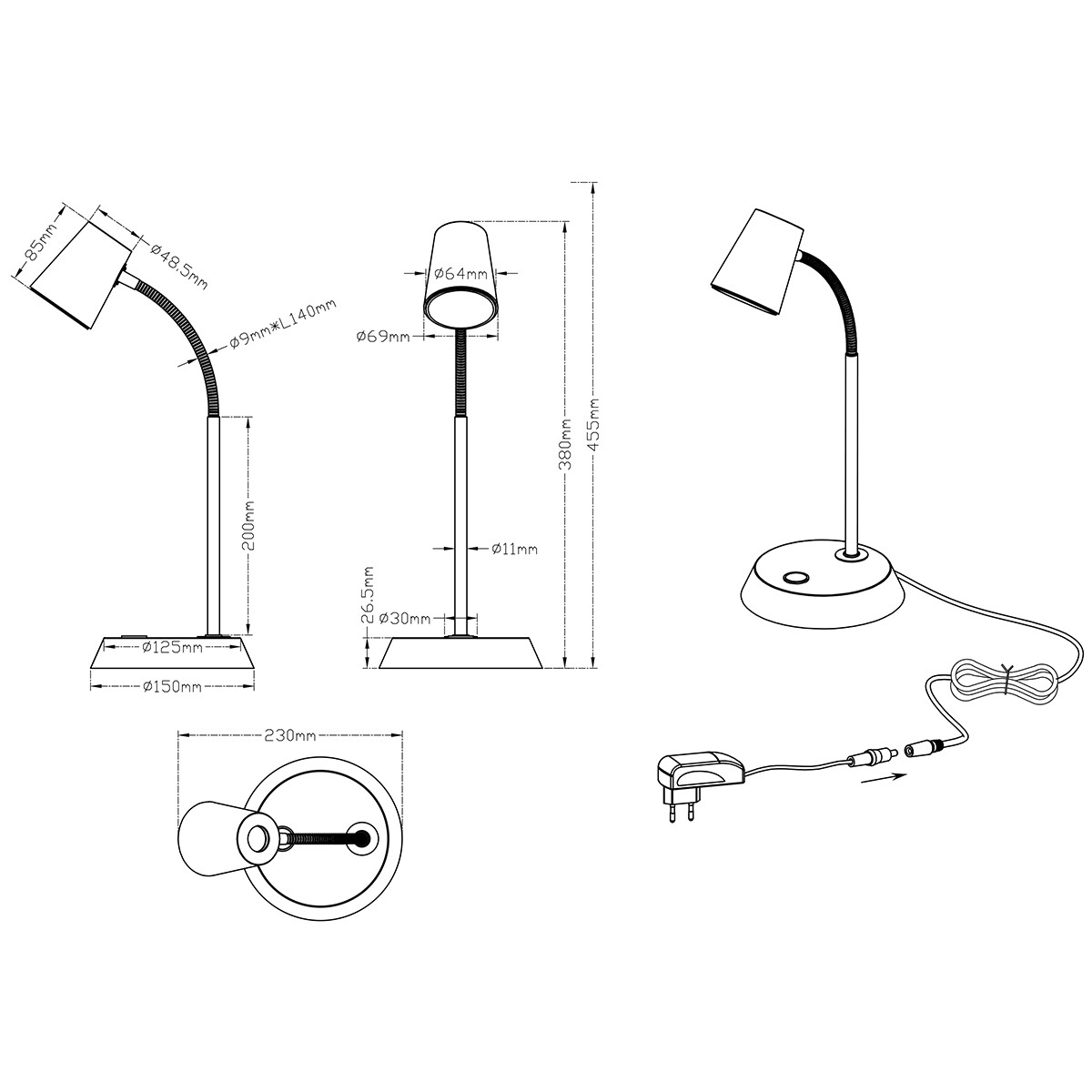 LED Bureaulamp - Tafelverlichting - Trion Narca - 4W - Warm Wit 3000K - Rond - Mat Nikkel - Aluminium