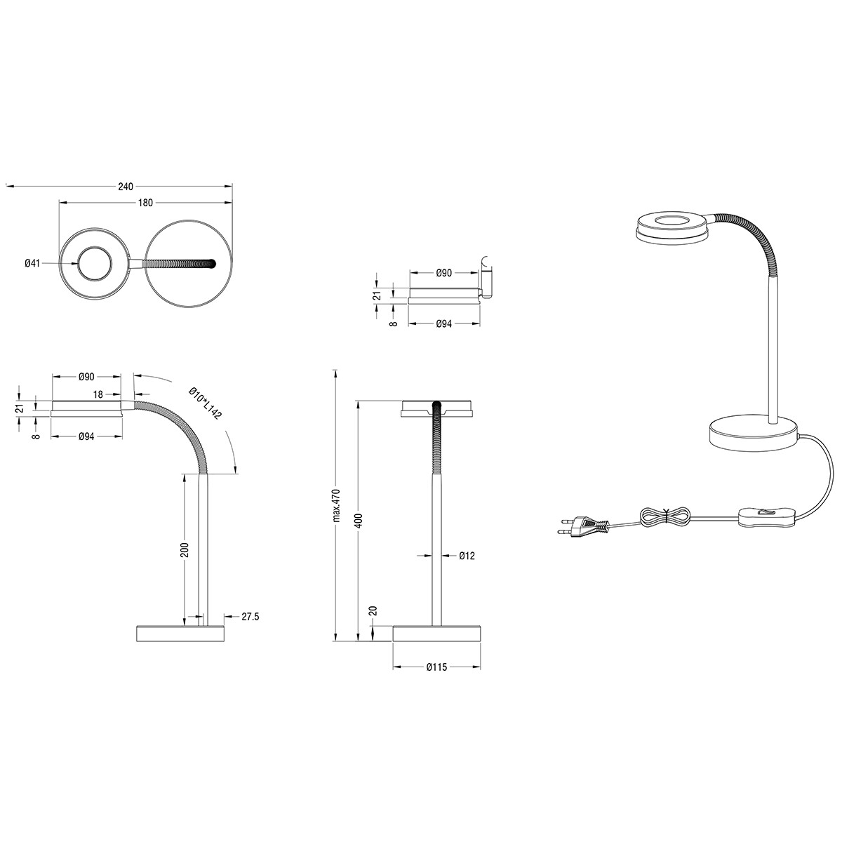 LED Bureaulamp - Tafelverlichting - Trion Renny - 4W - Warm Wit 3000K - Rond - Mat Wit - Aluminium