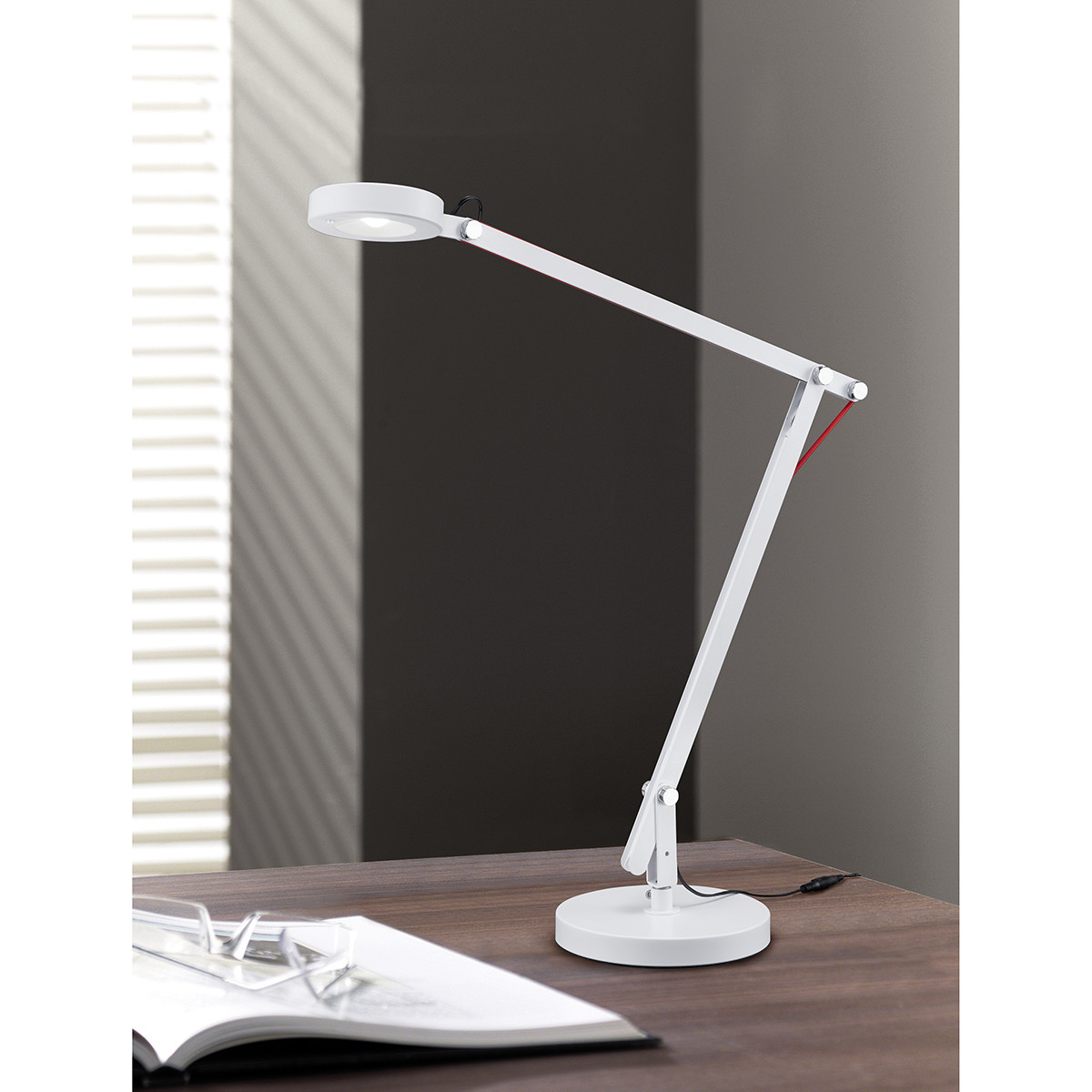 LED Bureaulamp - Trion Amsty - 5W - Warm Wit 3000K - Rond - Glans Wit - Aluminium