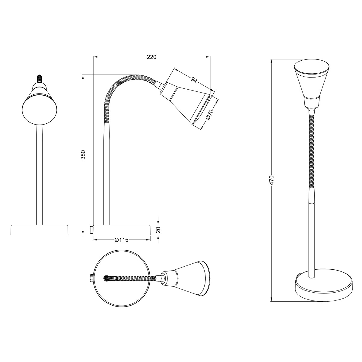 LED Bureaulamp - Trion Arora - 3W - Warm Wit 3000K - Rond - Glans Titaan - Kunststof