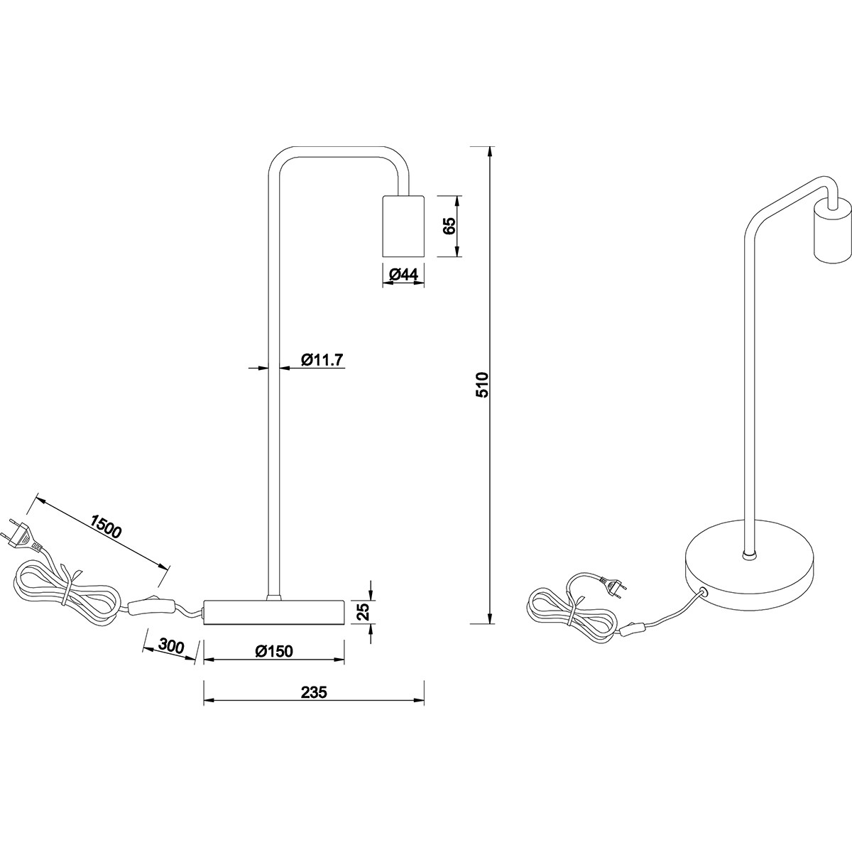 LED Bureaulamp - Trion Dolla - E27 Fitting - Rond - Mat Zwart - Aluminium