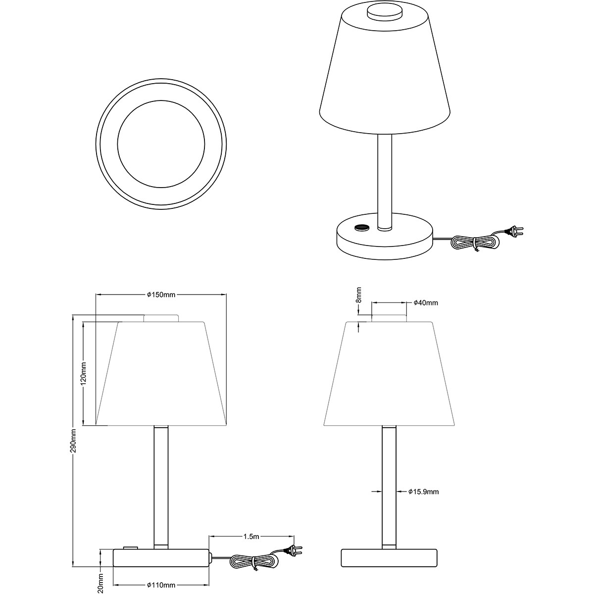 LED Tafellamp - Trion Emaro - 4.5W - Warm Wit 3000K - Dimbaar - Rond - Mat Nikkel - Aluminium