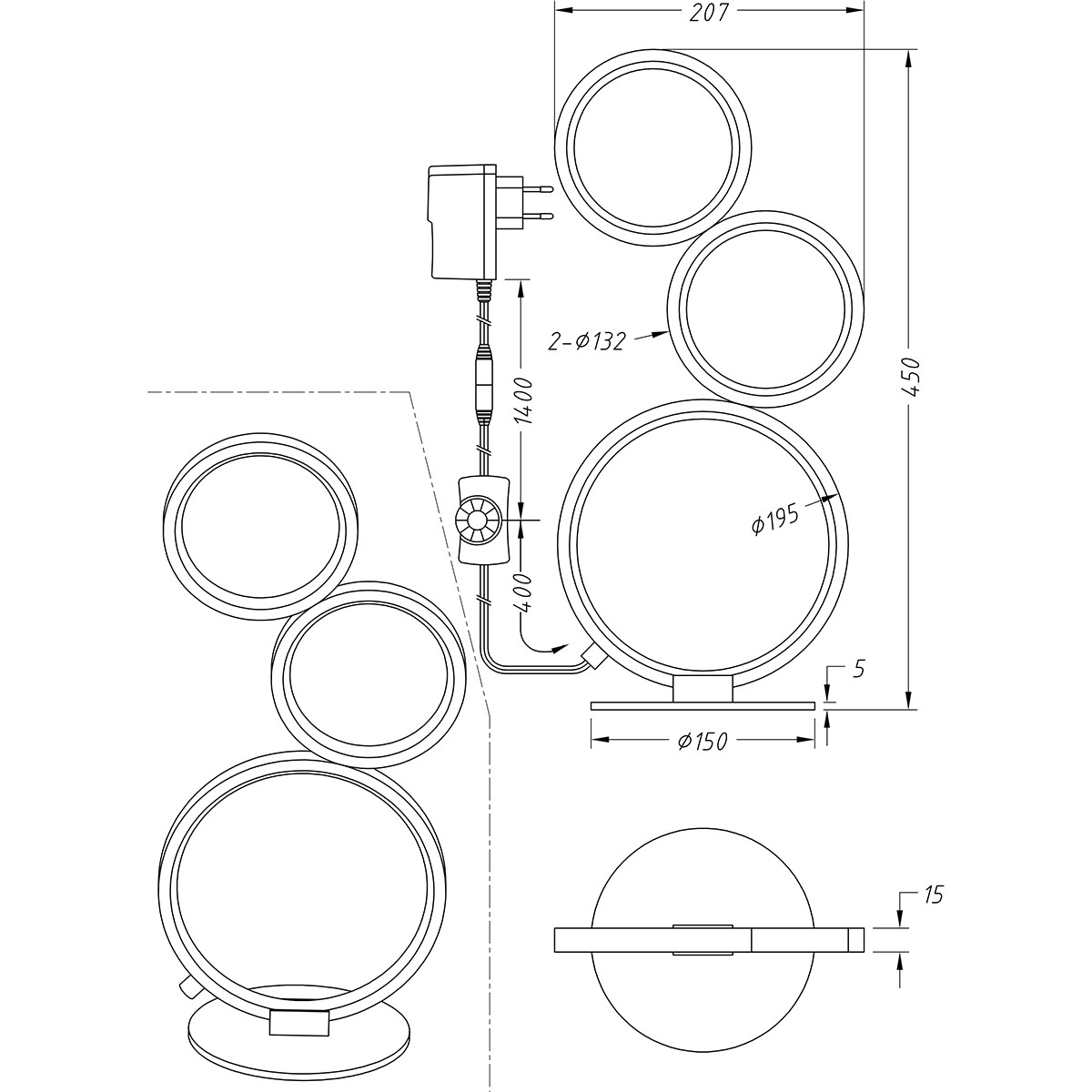 LED Tafellamp - Trion Rondy - 17W - Warm Wit 3000K - Dimbaar - Rond - Mat Zwart - Aluminium