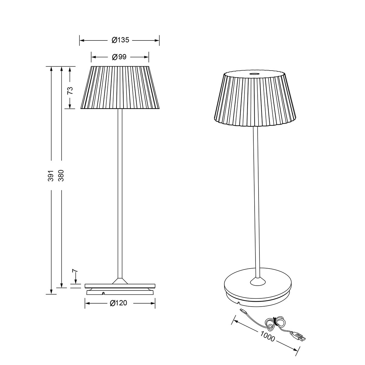 LED Tafellamp - Trion Uraz - 1.5W - Warm Wit 3000K - Oplaadbare batterijen - Mat Zwart - Metaal