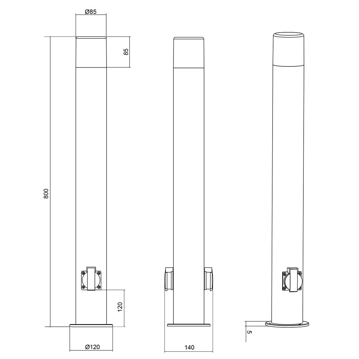 LED Tuinverlichting - Staand Buitenlamp met Stopcontact - Trion Hosina XL - E27 Fitting - Spatwaterdicht IP44 - Mat Antraciet - Aluminium