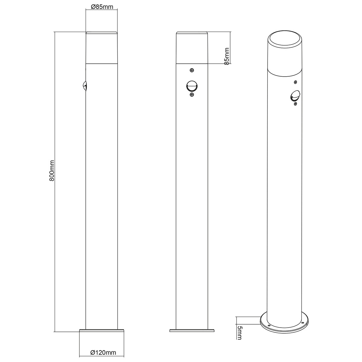 LED Tuinverlichting met Bewegingssensor - Staand Buitenlamp - Trion Hosina XL - E27 Fitting - Spatwaterdicht IP44 - Mat Antraciet - Aluminium