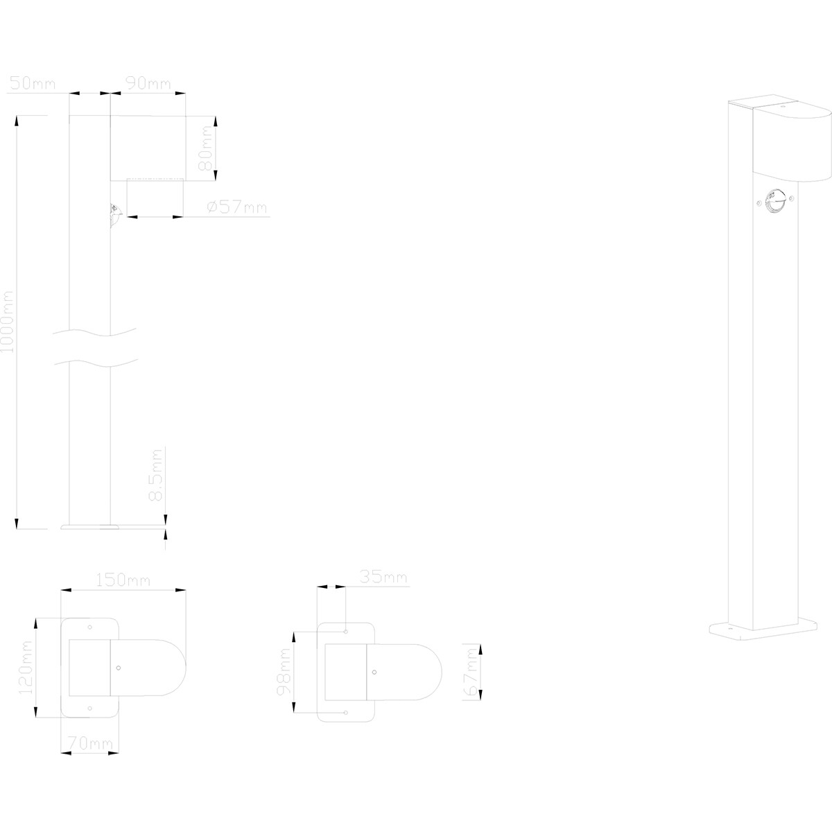 LED Tuinverlichting met Bewegingssensor - Vloerlamp - Trion Royina XL - Staand - GU10 Fitting - Spatwaterdicht IP44 - Rond - Mat Antraciet - Aluminium