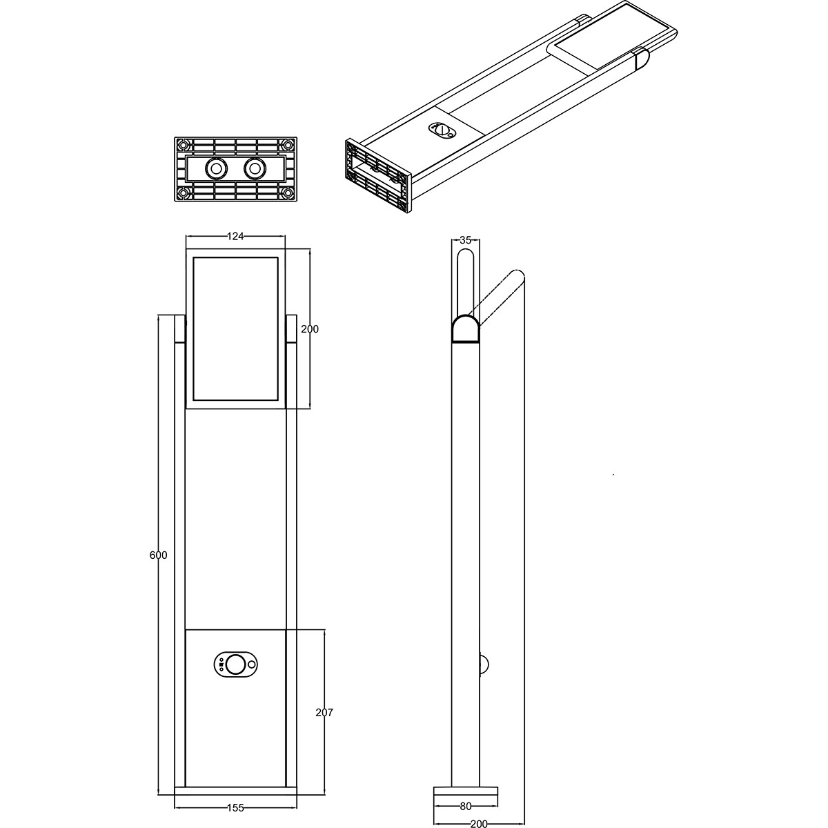 LED Tuinverlichting met Bewegingssensor - Staande Buitenlamp - Trion Walla - 5W - Aanpasbare kleur - Rechthoek - Antraciet - Aluminium - 61cm