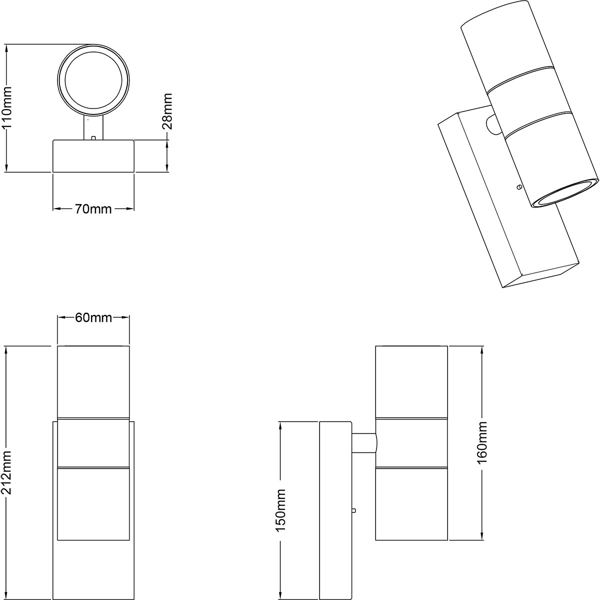 LED Tuinverlichting met Dag en Nacht Sensor - Buitenlamp - Trion Lorida Up and Down - GU10 Fitting - Spatwaterdicht IP44 - Rond - Mat Antraciet - Aluminium