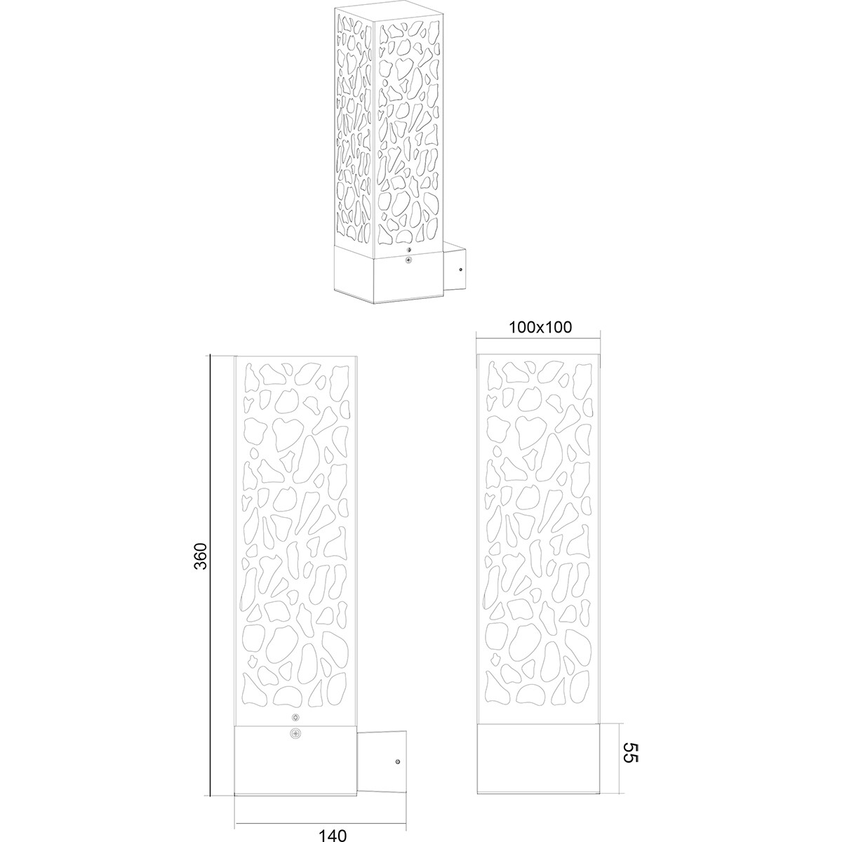 LED Tuinverlichting - Wandlamp Buitenlamp - Trion Kaca - E27 Fitting - Rechthoek - Mat Antraciet - RVS