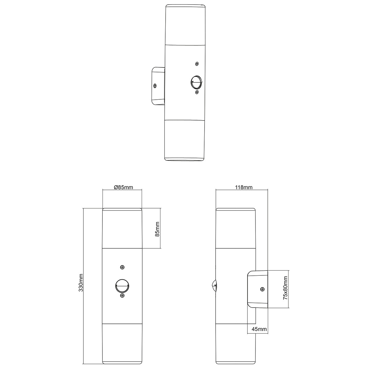 LED Tuinverlichting met Bewegingssensor- Wandlamp Buitenlamp - Trion Hosina Up and Down - E27 Fitting - 2-lichts - Spatwaterdicht IP44 - Mat Antraciet - Aluminium