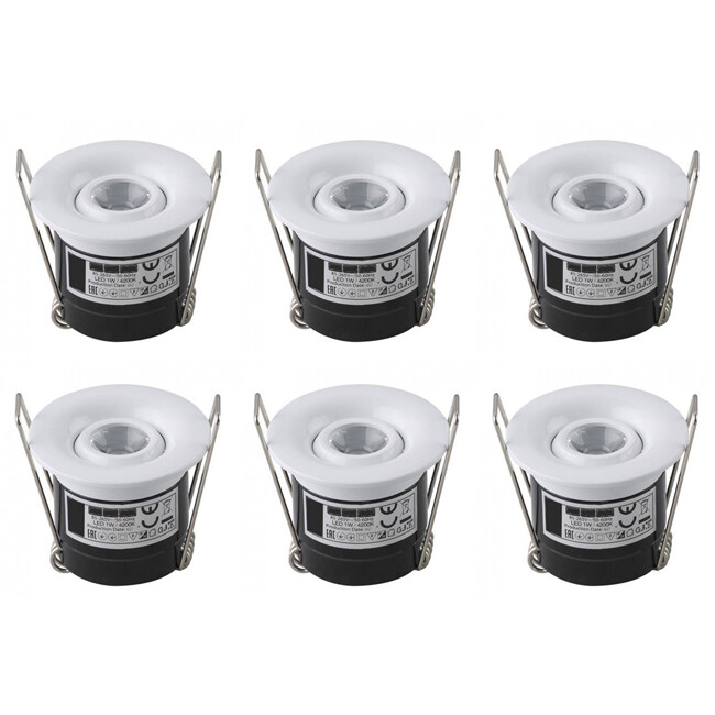 LED Veranda Spot Verlichting 6 Pack - Inbouw Rond 1W - Natuurlijk Wit 4200K - Mat Wit Aluminium - Ø41mm