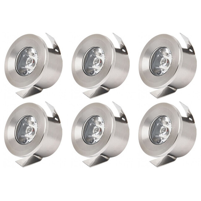 LED Veranda Spot Verlichting 6 Pack - Mony - Inbouw Rond 1W - Natuurlijk Wit 4200K - Mat Chroom Aluminium - Ø33mm