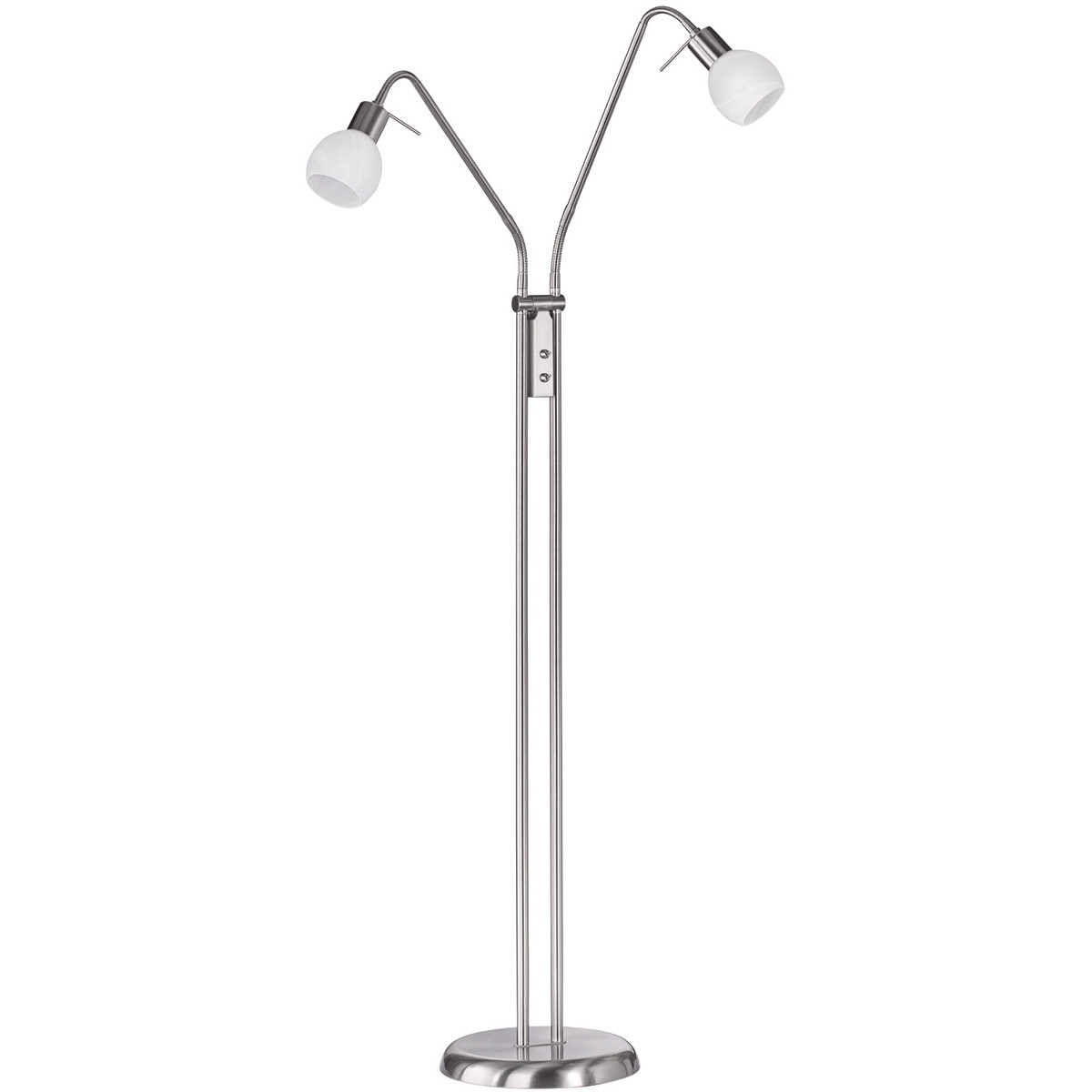 LED Vloerlamp - Trion Besina - E14 Fitting - 2-lichts - Flexibele Arm - Rond - Mat Nikkel - Aluminium