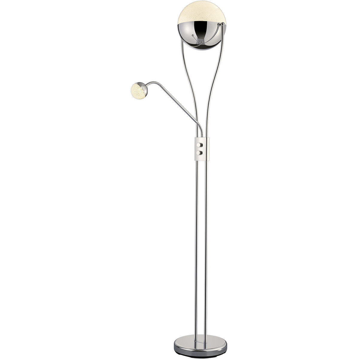 LED Vloerlamp - Trion Chiso - 25W - Warm Wit 3000K - 2-lichts - Dimbaar - Rond - Glans Chroom - Aluminium