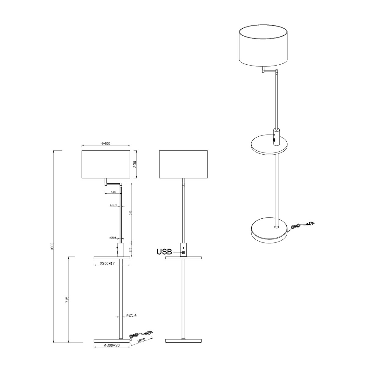 LED Vloerlamp - Trion Cliso - E27 Fitting - Rond - Mat Nikkel - Aluminium