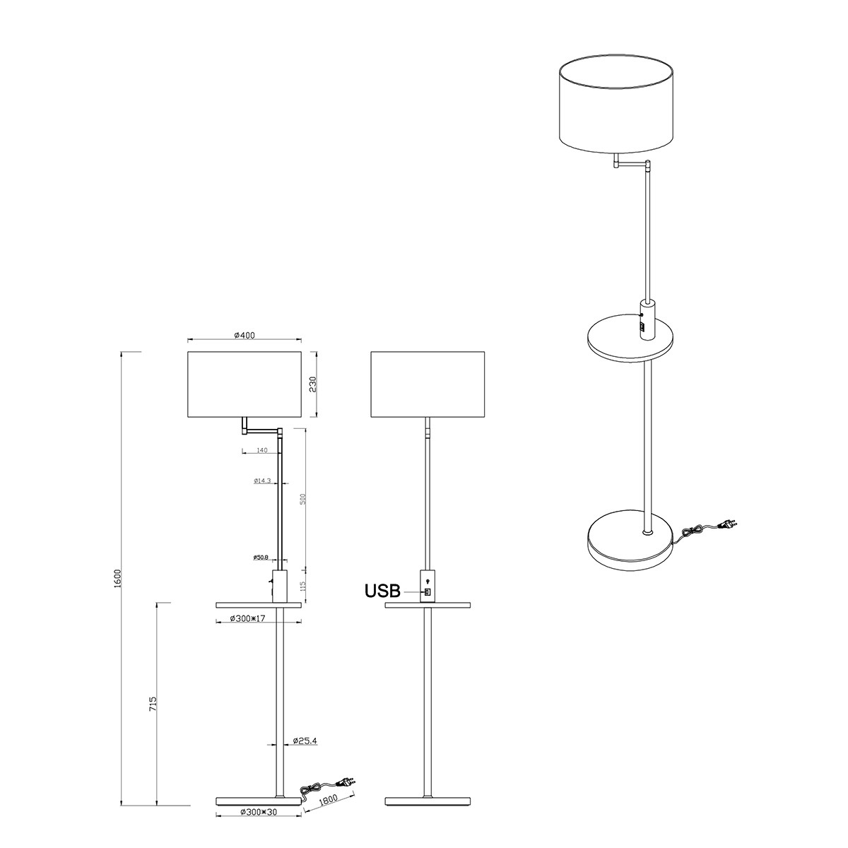 LED Vloerlamp - Trion Cliso - E27 Fitting - Rond - Mat Zwart - Aluminium