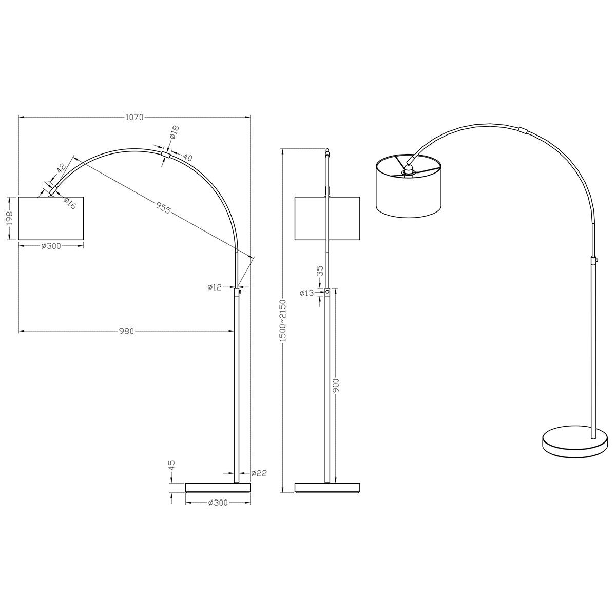 LED Vloerlamp - Trion Hotia - E27 Fitting - Verstelbaar - Rond - Mat Wit - Aluminium