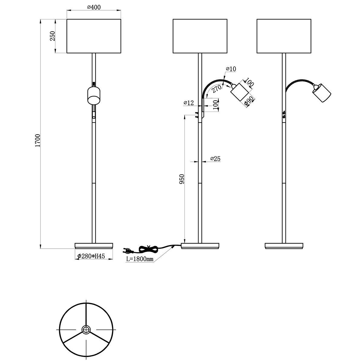 LED Vloerlamp - Trion Hotia - E14 Fitting - Rond - Mat Grijs - Aluminium