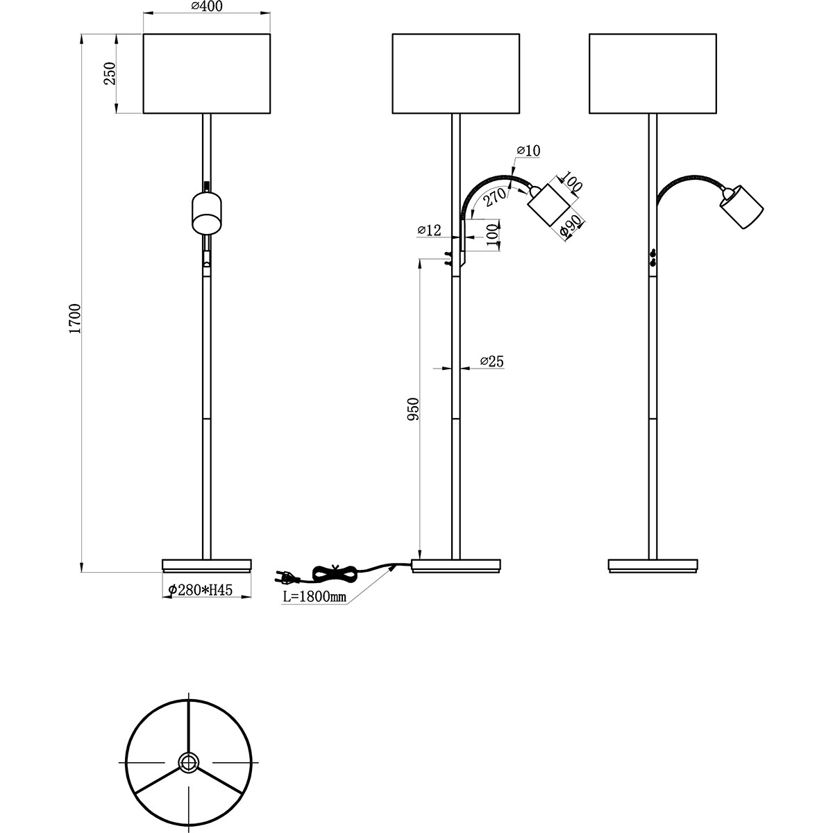 LED Vloerlamp - Trion Hotia - E27 Fitting - Rond - Mat Crème - Aluminium