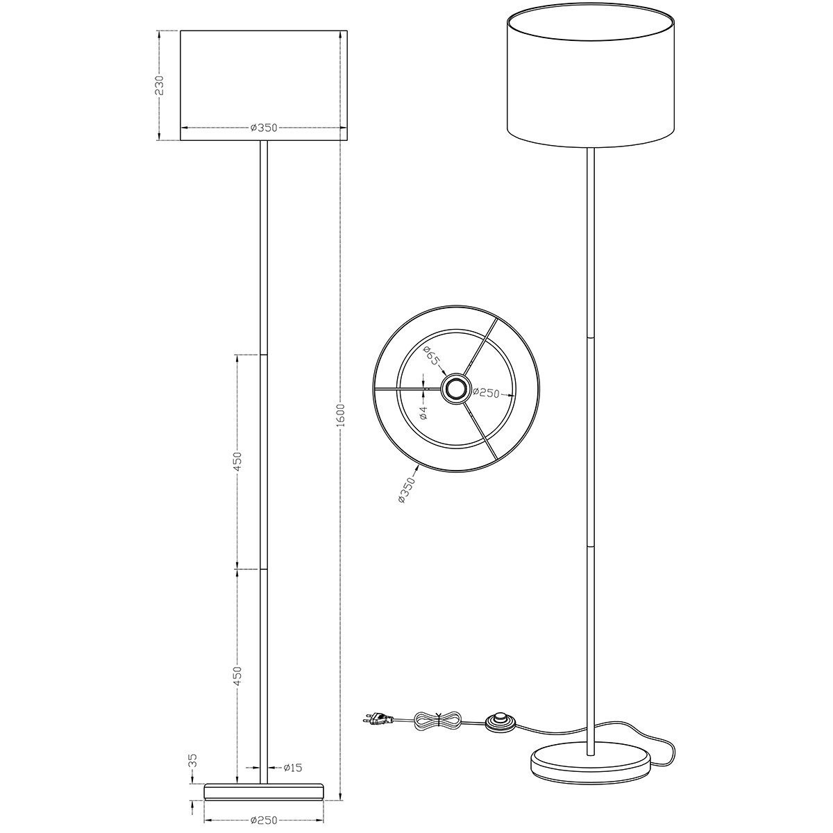 LED Vloerlamp - Trion Hotia - E27 Fitting - Rond - Mat Wit - Aluminium