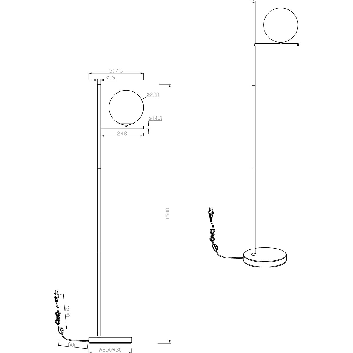 LED Vloerlamp - Trion Pora - E14 Fitting - Rond - Mat Antraciet - Aluminium