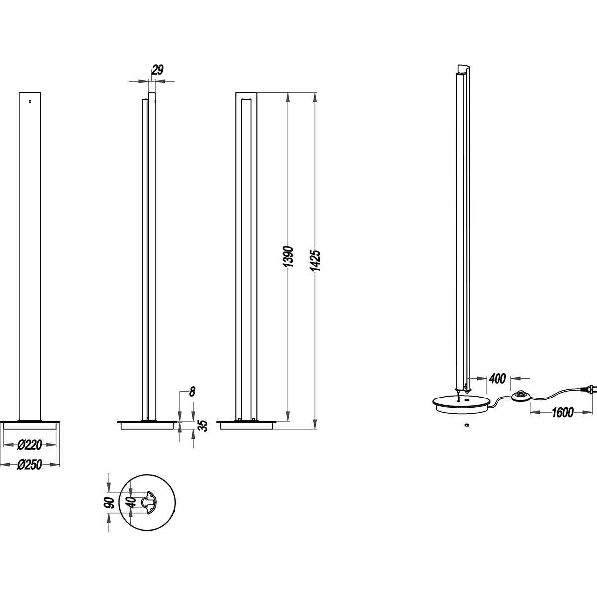 LED Vloerlamp - Trion Texy - 15W - Warm Wit 3000K - 1-lichts - Dimbaar - Rond - Mat Zwart - Aluminium