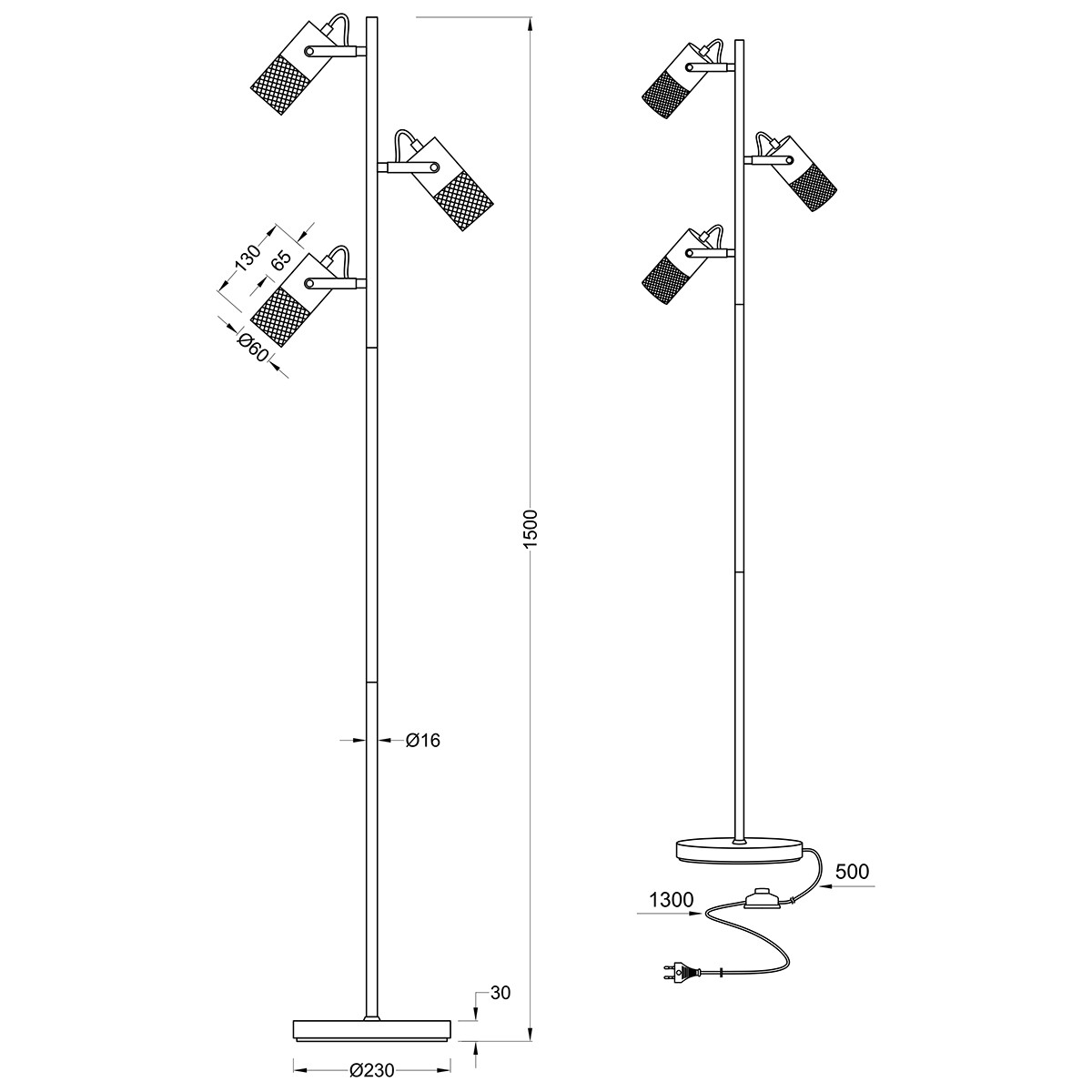 LED Vloerlamp - Trion Yosh - E14 Fitting - Rond - Mat Zwart - Aluminium